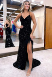 Shiny Sequins Feather Prom Dress Mermaid Long Evening Dress WP452