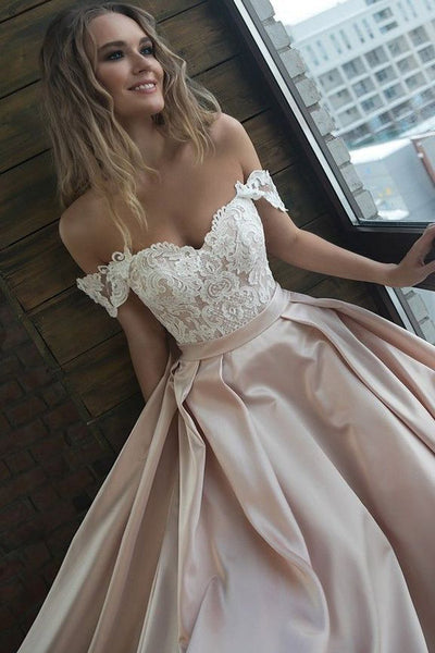 Champagne satin wedding store dress