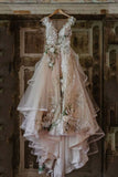 A Line Floral  Tulle Wedding Dress Elegant Bridal Gown WW325