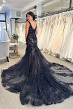 Black Tulle Mermaid Wedding Dresses With Lace Appliques WW321