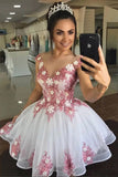 Princee White Tulle Homecoming Dress With Lace Appliques,WD234