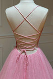 Shiny A-line Spaghetti Straps Lace Up Tulle Prom Dress,WP218