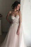 Strapless Ivory Lace Tulle Wedding Dress,WW318