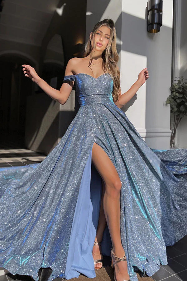 Sweetheart  Formal High Slit Glitter Prom Dresses Evening Dresses WQ123