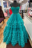 Tiered Ruffle Tulle Prom Dress Beaded Evening Dress Wp458