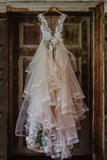 A Line Floral  Tulle Wedding Dress Elegant Bridal Gown WW325
