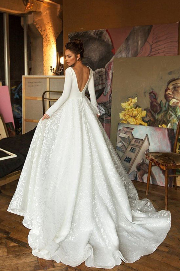 Elegant A Line Long Sleeve Lace Wedding Dress,WW047