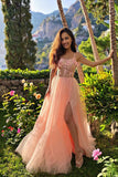 Charming See Through Floral Prom Dress Split Tulle Prom Gown,WP242