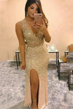 Sparkly Sheath Side Slit Long Prom Dress Rhinestone Evening Dress,WP112