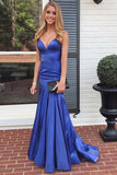 Mermaid Blue Satin Long Prom Dress Evening Dress,WP224