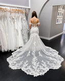 Vintage Off The Shoulder Ivory Lace Wedding Dress Mermaid Wedding Gown WW291