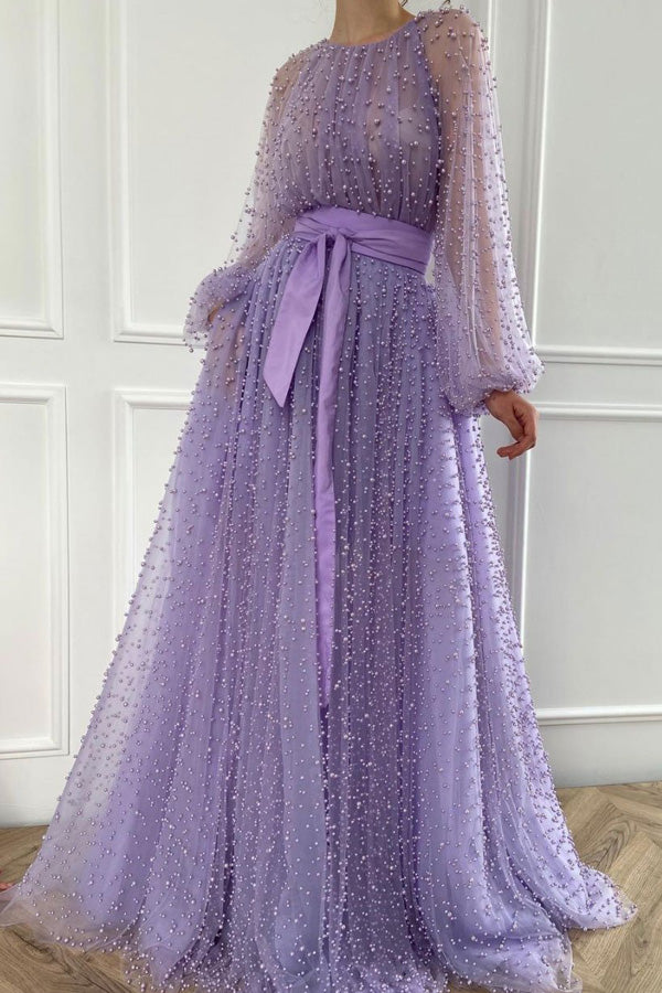 Long Sleeve Beaded Prom Dress Shiny Formal Dress,WP197