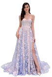 Charming Sweetheart Lilac Lace Appliques Prom Dress Slit Evening Dress,WP137