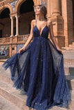 Sparkly Deep V Neck Prom Dress Backless Evening Gown,WP202