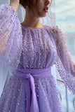 Long Sleeve Beaded Prom Dress Shiny Formal Dress,WP197