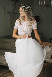 Two Piece Lace Top Wedding Dress Short Sleeve Bridal Gown,WW100