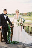 Romantic 3/4 Sleeve Beaded  Ivory Tulle Wedding Dress With Lace Top,WW200