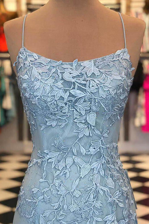 Mermaid Spaghetti Straps Lace Prom Dress Backless Evening Dress,WP056