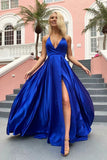 Simple Royal Blue A Line Split Prom Dress,WP295
