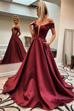 Burgundy A-line Off The Shoulder Long Prom Dress Evening Dress,WP097
