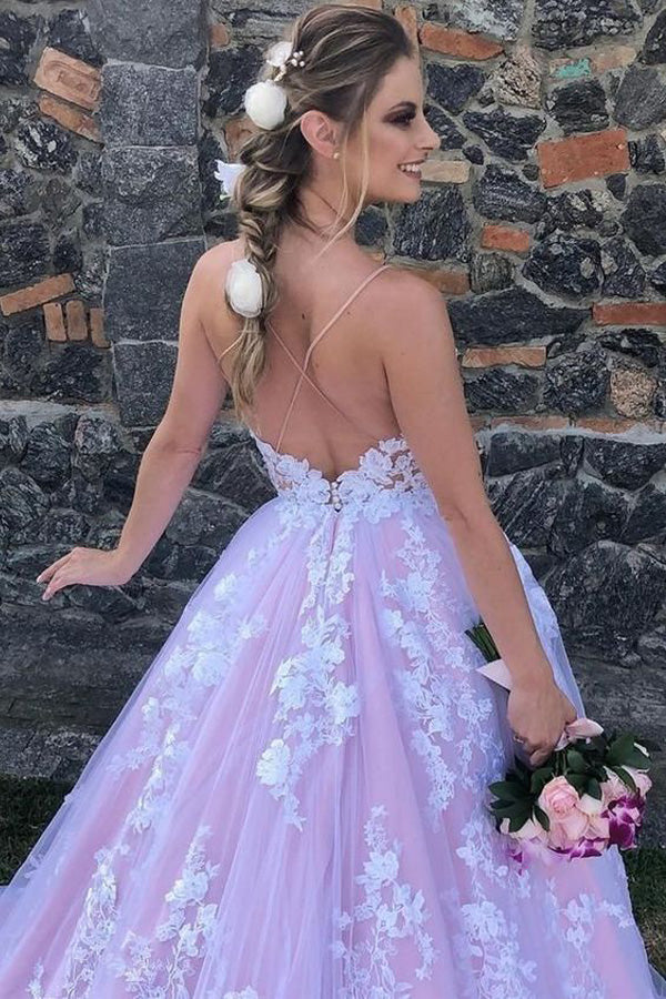Gorgeous Backless Long Prom Dress Lace Appliques Evening Dress,WP126