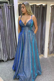 Shiny V Neck Spaghetti Straps Prom Dress With Pocket,WP154