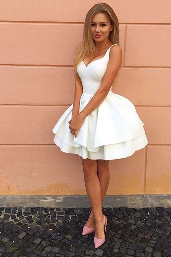 Lace Up Ivory Satin Short Homecoming Dress,WD065