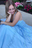 Light Blue Tulle Long Prom Dress With Appliques,WP279