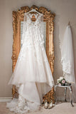 Sheer Sleeve Ivory Tulle Wedding Dress Floral Bridal Gown ,WW142