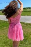 Hot Pink Lace Appliqued Homecoming Dress Sweetheart Party Dress WD237