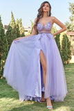 Lavender A-Line Tulle Long Prom Dress With Beading,WP414