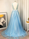 A-line Applique Tulle Prom Dress With Sweep Train,Wp450