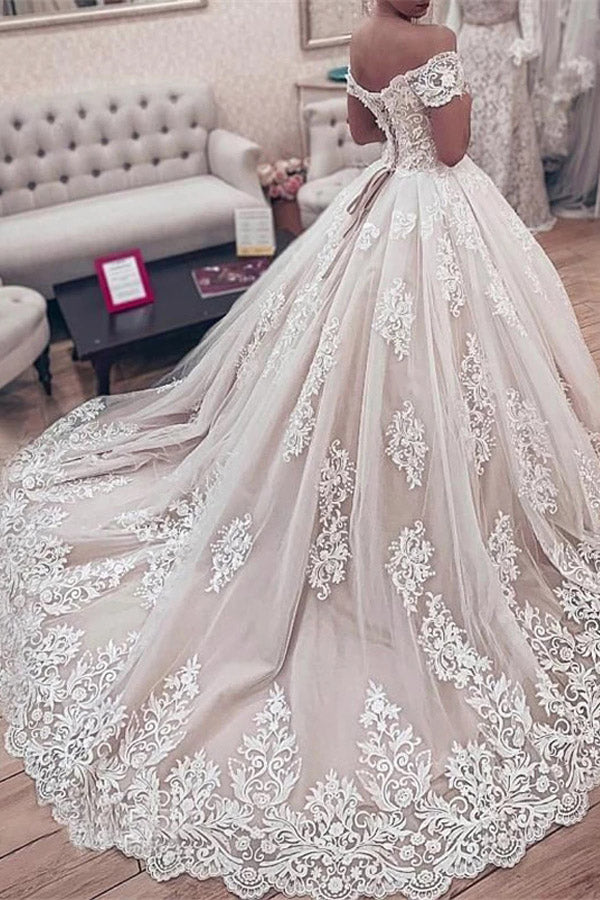 Ball Gown Off The Shoulder Lace Wedding Dress Lace Up Bridal Dress,WW072