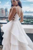 A Line Spaghetti Straps Prom Dress White Lace Wedding Dress,WW167