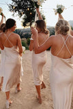Champagne Cowl Neck Straps Tea Length Bridesmaid Dress WB020