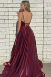 A-line Spaghetti Straps Satin Long Prom Dress Backless Evening dress,WP125