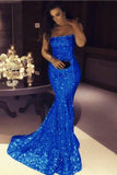 Sparkly Strapless Mermaid Prom Dress Sequins Evening Dress,WP188