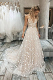 Elegant A Line Spaghetti Straps Tulle Lace Wedding Dresses,WW216
