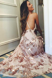 Elegant V Neck Long Prom Dress Side Slit Evening Dress,WP113