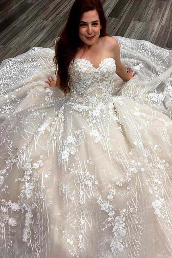 A Line Sweetheart Strapless Lace Wedding Dress,WW166