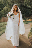 Spaghetti Straps Rose Lace Beach Wedding Dress,WW219