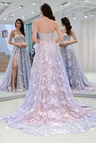 Charming Sweetheart Lilac Lace Appliques Prom Dress Slit Evening Dress,WP137