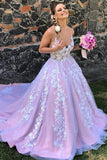Gorgeous Backless Long Prom Dress Lace Appliques Evening Dress,WP126