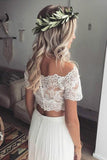Two Piece Lace Top Wedding Dress Short Sleeve Bridal Gown,WW100