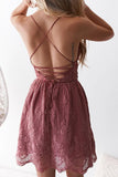 Blush Pink A-line Tie Back Lace Homecoming Dress Short Prom Dress WD245