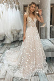 Elegant A Line Spaghetti Straps Tulle Lace Wedding Dresses,WW216
