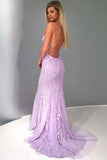 Mermaid Spaghetti Straps Lace Prom Dress Backless Evening Dress,WP056