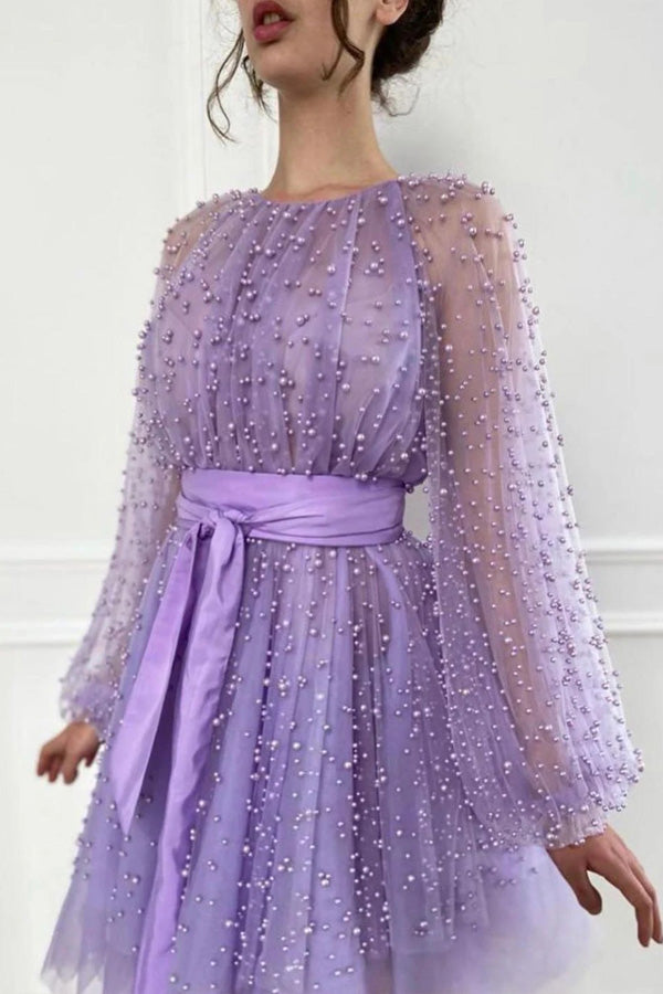 Long Sleeve Beaded Prom Dress Shiny Formal Dress,WP197