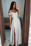 Spaghetti Straps Open Shoulder Satin Prom Dress With Side Slit,WP107
