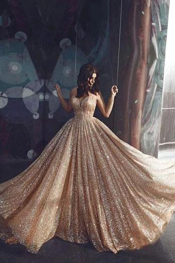 Elegant Spaghetti Straps Backless Prom Dress Sparkly Evening Dress,WP118